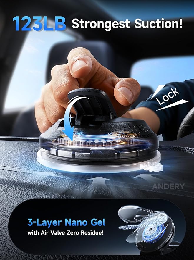 ANDERY Car Phone Holder for MagSafe [360° Adjustable Memory Alloy Arm | 2400gf Strongest Magnetic Power] Bendable Car Mount, Phone Holders for Your Car for iPhone and All Smartphones, Carbon Fiber