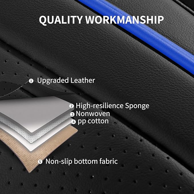 Car Seat Covers, Breathable and Waterproof Leather Seat Covers for Cars, Universal Anti-Slip Driver Seat Cover for Most SUV Pick-up Truck Sedan (2 PCS Front Seat, Black + Blue)