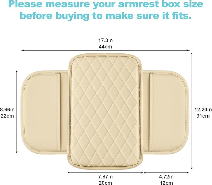 Center Console Cover Fit for Kia Sorento 2003-2025 with 2 Storage Bags Waterproof Leather Quilted Pattern Car Armrest Cover Cushion Anti - Slip(Beige&White Line)