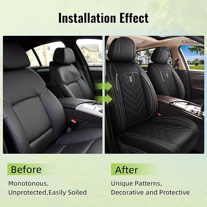 AOMSAZTO Car Seat Covers Fit for Hyundai Santa Fe 2007-2025 2026 Premium Front Seat Covers Waterproof Leather Automotive Seat Covers Compatible with Airbag (2 Seats,Black)
