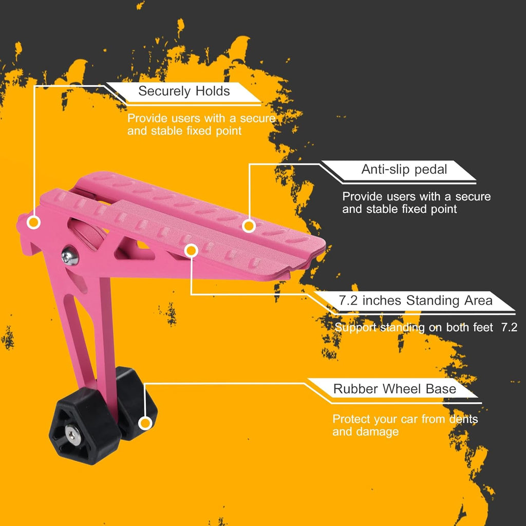 COWVIE Foldable Car Door Step Stand Pedal - Access to Vehicle's Top Roof Both Feet Stand Pedal Ladder for Most SUV Truck Pink