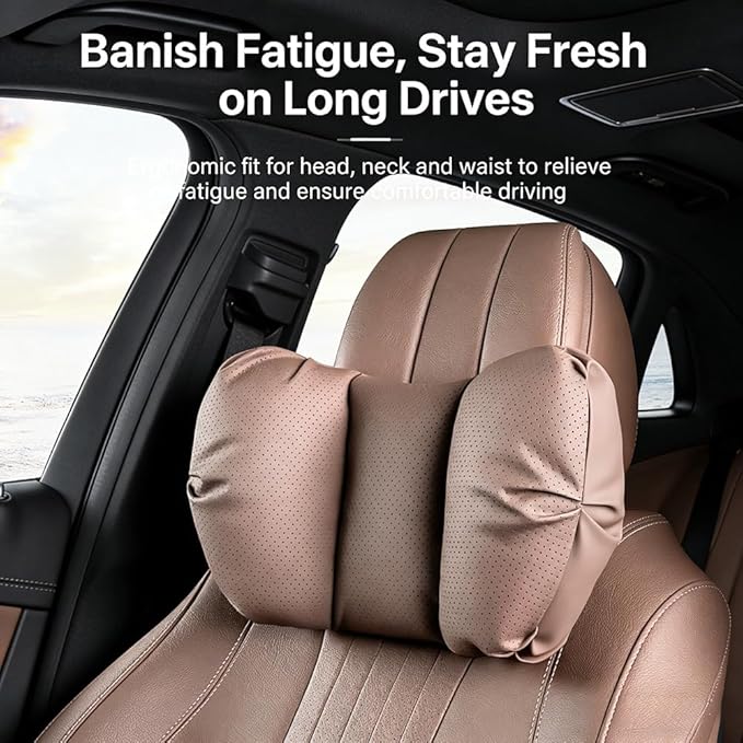 Car Neck Pillow & Lumbar Support for Kia Telluride Carnival Cadenza Stinger Ergonomic Breathable Mesh Auto Seat Back Cushion Headrest,Brown-Lumbar Support