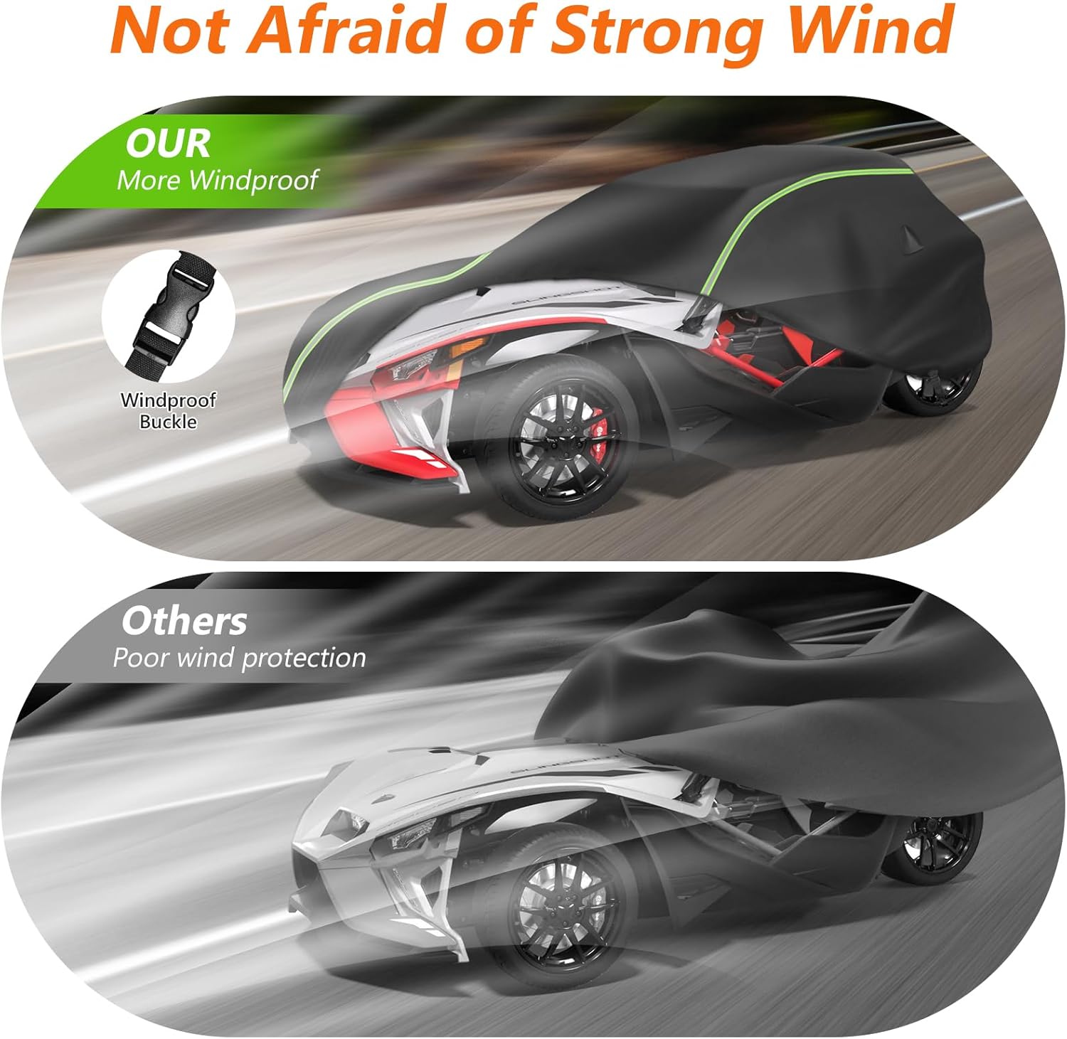 Full Cover Compatible with Polaris Slingshot with Roof, 420D Oxford Cloth Windshield Cover Waterproof Windproof All Weather Protection Covers for Slingshot S SL SLR R Signature LE Accessories
