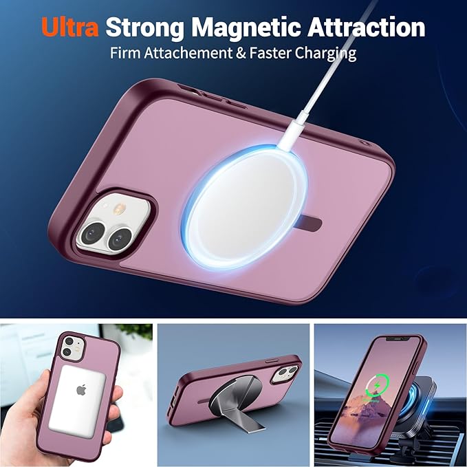SUPFINE Magnetic for iPhone 11 Phone Case (Compatible with MagSafe)(Military Grade Drop Protection) Translucent Matte Shockproof Phone Case,Wine Red