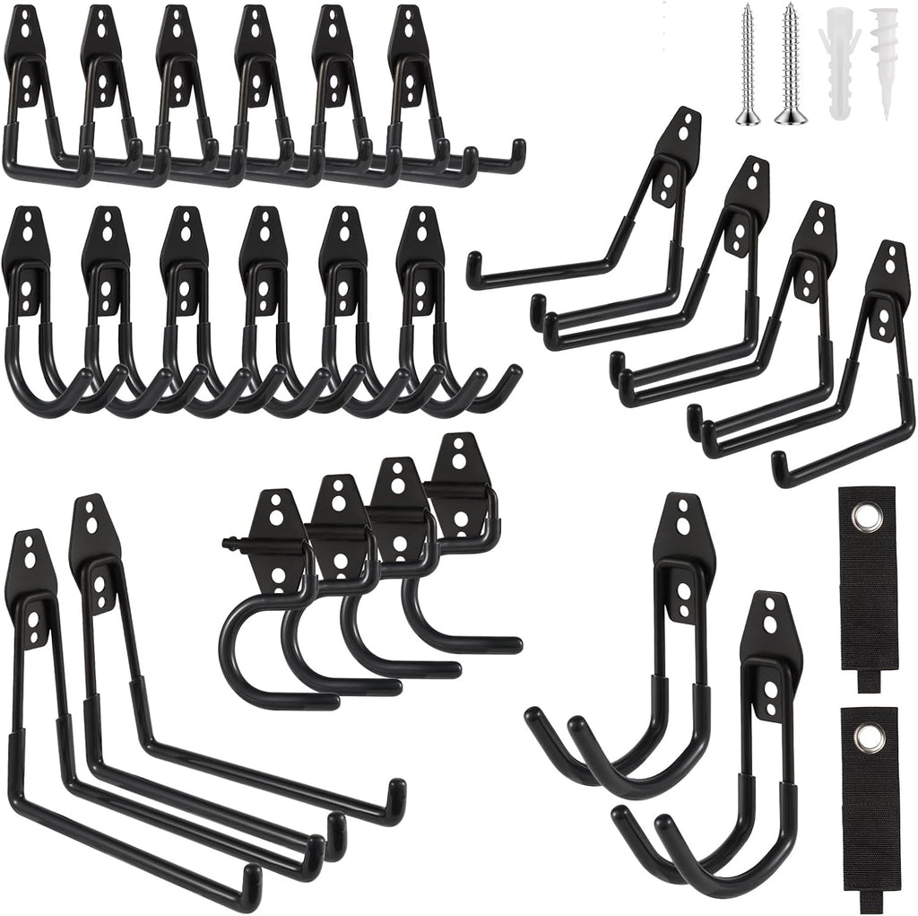 Garage Hook Heavy Duty Wall Storage Hangers, 26 Pack Garage Storage Hooks Steel Tool Black for Ladders, Ropes, Garden Tools