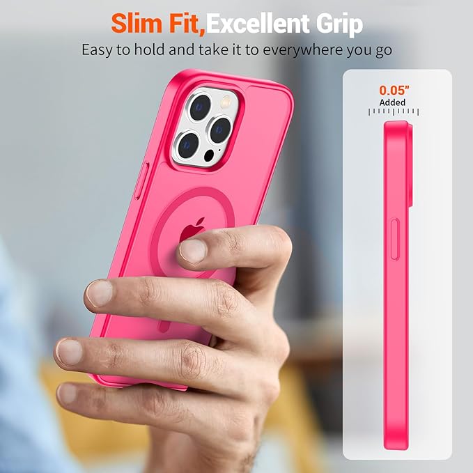 SUPFINE Magnetic for iPhone 14 Pro Case (Compatible with MagSafe) (Military Grade Drop Protection) Slim Translucent Matte Shockproof with Anti-Fingerprint Phone Case,Hot Pink