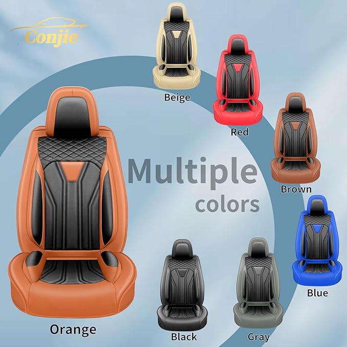 Fit Kona Car Seat Covers for Select Hyundai Kona 2018-2025 2026. Premium Leather, Waterproof， Breathable, Scratch-Resistant & All-Weather Seat Cushion Protector (Full Set, Orange&Black)