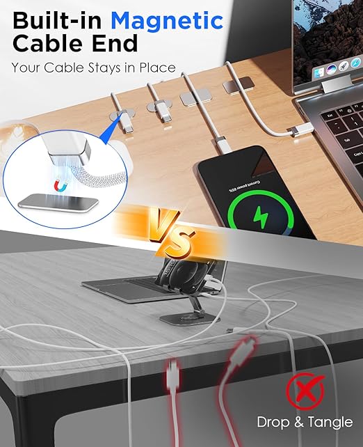 Magtame StayCable USB C to C Cable with Magnetic Organizer Holder 3.3FT, 60W Fast Charging Braid Type-C Charger Cord, for iPhone 16/15 Laptop Car Desk Nightstand Cable Management Original Design