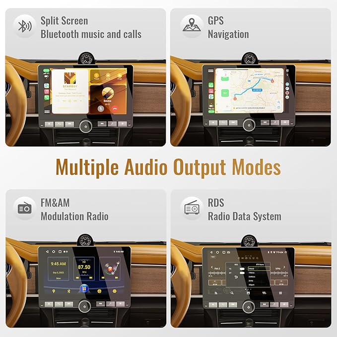 Haudio 10.1" Single Din Android Car Stereo with 360° Rotatable Touch Screen - Android 13, Wireless CarPlay & Android Auto, 2G+64G, Built-in GPS/Wi-Fi/Bluetooth, Includes Backup Camera.