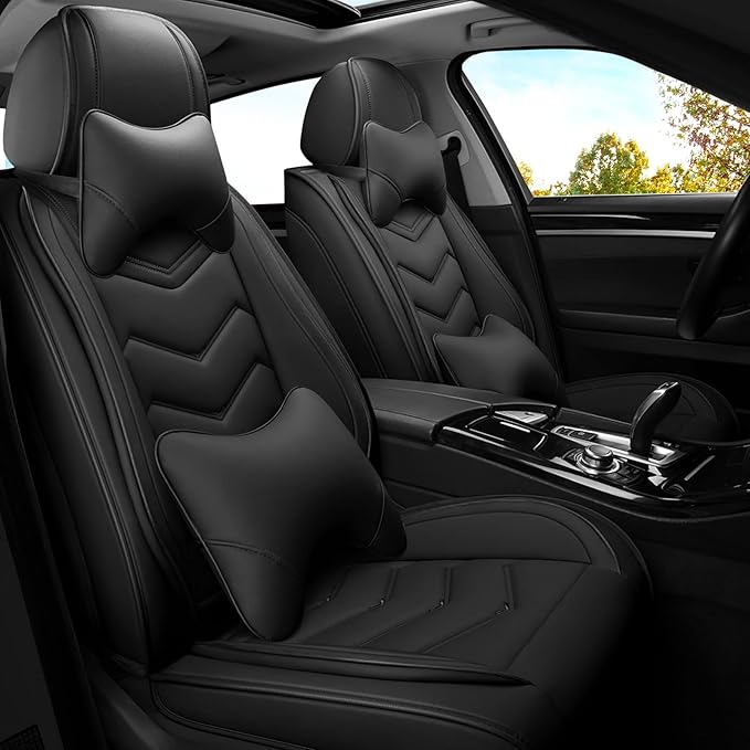 Car Seat Covers for Jeep Grand Cherokee L 2021-2025, Premium Nappa Leather Car Seat Cover, Stylish Sport Seat Covers， Automobile Seat Cover Sets.(Luxury 2 Seats/Pure Black)