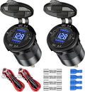 4 Port 12V USB Outlet Aluminum Charger with Voltmeter, 78W Fast Charge Dual PD3.0 & QC3.0 Multiple USB Port for Car, Marine USB C Socket Cigarette Lighter Replacement Waterproof 12 Volt Outlet, 2 Pack