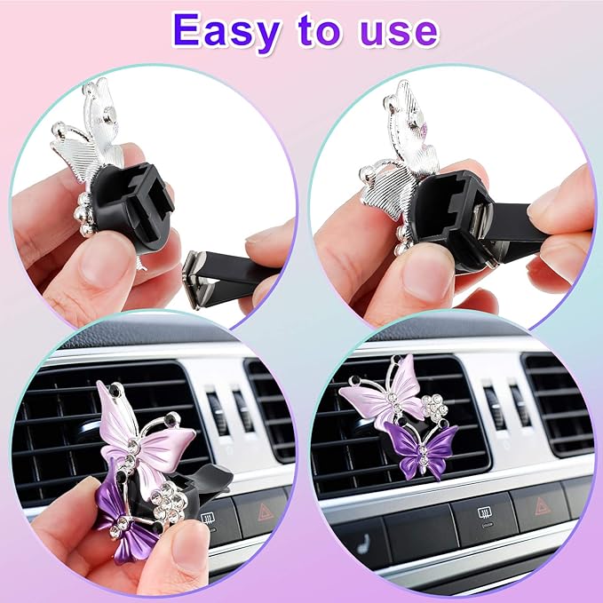 4 Pieces Car Aromatherapy Vent Clips Dual Butterfly Car Air Vent Freshener Perfume Clip Aroma Diffuser Decoration (Pink, Purple)