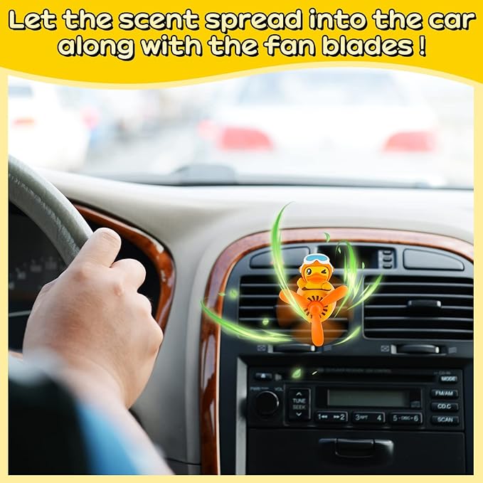 Tallew Car Air Freshener Cute Duck Car Vent Clip Diffuser with Rotating Propeller Outlet Vent 2.5" x 2.4" x 2.1" Easy to Install Included 2 Scents Aroma Tablets Aromatherapy Ornament Auto Accessories
