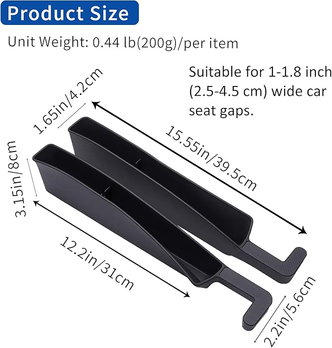 2 Packs Car Seat Gap Filler Organizer, Dual Slot Car Seat Gap Organizer, Gap Filler for Car, SUV, Trunk, Sedan Side Seat Gap Between Seat and Console, Car Seat Gap Plug with Storage Slot (Black)
