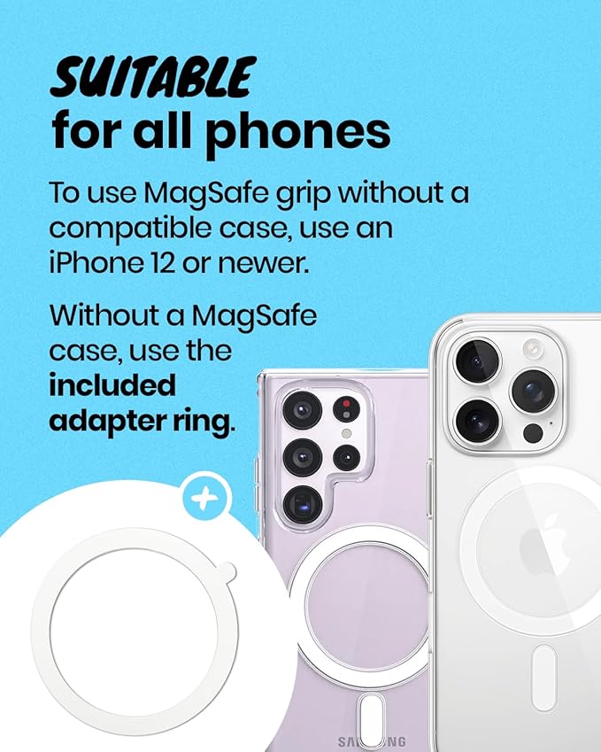 On The Grip Compatible with Magsafe Ultra-Thin Collapsible Phone Grip – Sleek Magnetic Phone Holder for iPhone & Android, 360 Rotation, Wireless Charger Compatible, Durable & Portable (Violet)