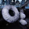 1 Set 3 Pcs Car Steering Wheel Cover & Handbrake Cover & Gear Shift Cover Set Faux Wool Warm Winter (Grey-3pcs)