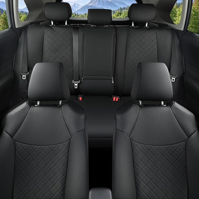 GIANT PANDA Full Set Car Seat Covers Custom Fit for Toyota Rav4 2019 2020 2021 2022 2023 2024 2025 Rav 4 Hybrid (XLE/LE/XLE Premium/Limited), Front & Rear/Back Accessories, Faux Leather (Black)