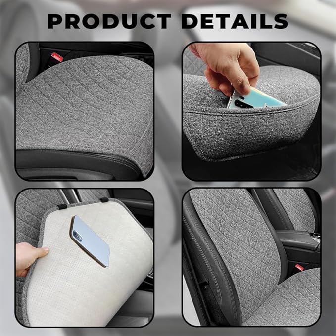 2PCS Linen Car Seat Covers Front Seats,Breathable Cloth Fabric Car Seat Protector - Universal Cloth Seat Covers Fit for Cars, Vans, SUVs, Trucks and for All Seasons - Gray