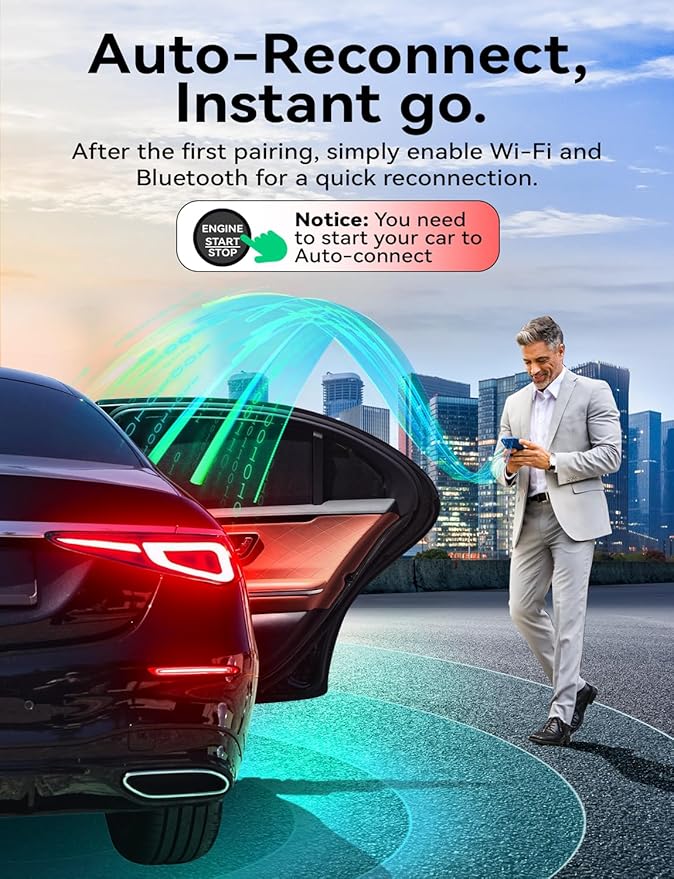 Wireless Carplay & Android Auto Adapter, Metal Design Mini & Stable 2-in-1 Dongle, Convert Vehicle's Wired CarPlay/Android Auto to Wireless, for iOS 10+/Android 11+ & Cars from 2016