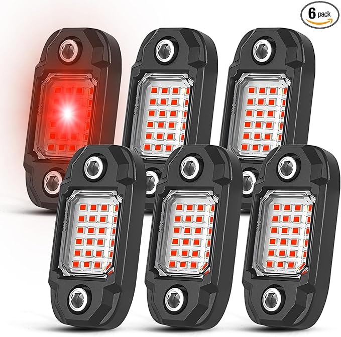 6Pods Red Rock Lights 24 LEDs Chips Neon Trail Rig Lamp Underglow Lights for Cars Trucks SUV ATV UTV (Red)