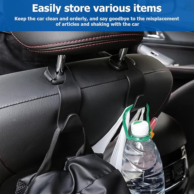 Car Back Seat Headrest Hooks, 4PCS Vehicle Backseat Storage Organizer Hanger, Multifunctional Auto Headrest Hidden Hook Universal for Handbag Purse Backpacks Bags and Groceries (Pink)