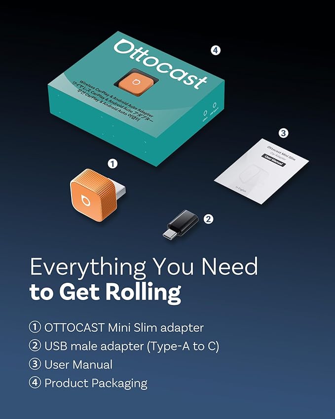 OTTOCAST Mini Cube 3.0 Wireless CarPlay & Android Auto Adapter 2026– Plug & Play, Fast Auto-Reconnect (Orange)