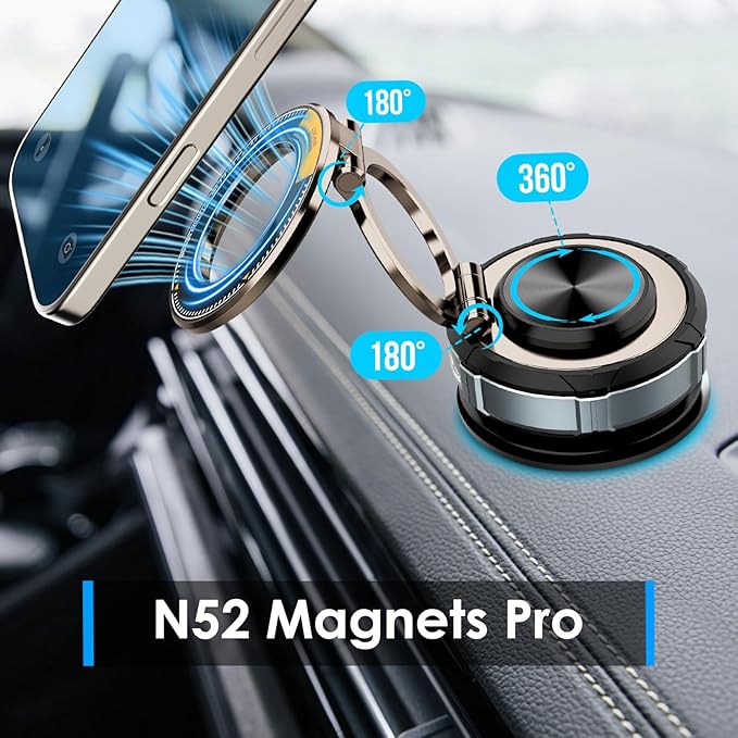 Magnetic Car Phone Holder for Mag-Safe [108+LBS Suction & 3200gf Magnetic] 360° Adjustable Ultra Suction Cup Phone Holders for Your Car/Gym/Mirror, Car Mount for iPhone & Android