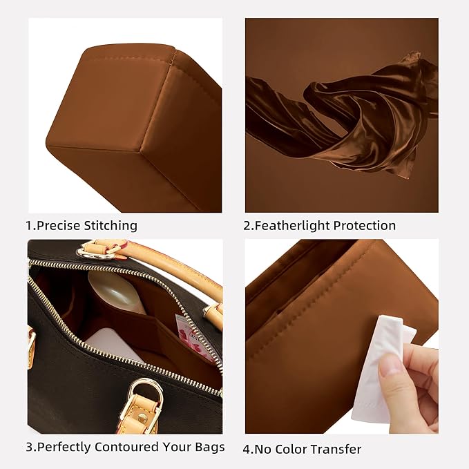 DGAZ Silk Purse Organizer Insert Fits LV Speedy 16/20/25/30/35/45 bags，Silky Smooth Bag Organizer，Luxury Handbag & Tote Shaper（Gold，New nano 16）