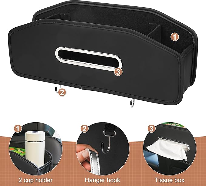 JEYODA Car Seat Back Organizer with 2 Drink Cup Holder,Car Tissue Holder and Storage Box Hook, 3 in 1 Multifunctional Storage for Food Drink Phone, Travel Accessories (red)