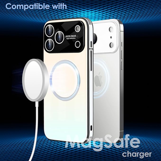 Guppy Compatible with iPhone 17 Pro Max Magnetic Case, with Full Camera Lens Protector [Compatible with MagSafe] Scratch Resistant Gradient Glass Back Cover Phone Case-White