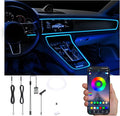 Car Ambient Lighting Optic Fiber 64 Colors Music Sound Active with APP Control Car Decorative Atmosphere Lighting Kit DC 12V 1W 3m