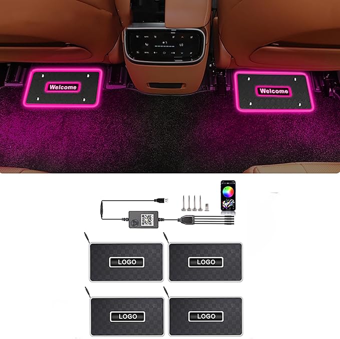 Customizable Car Floor Mats Lights, Customize Personalized Logo Car Floor Mats Light Waterproof RGB LED Neon Lamp App Control Adjustable Flashing Mode Universal Car Interior Foot Mat Decoration Light