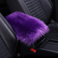 Center Console Cushion Pad/Cover, 11.4"x7.4" Furry Armrest Cover for Cars, Vehicles, SUVs, Premium Sheepskin Wool, Car Interior Accessories for Women(Purple)
