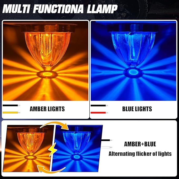 10-Pack Dual Color Watermelon Lights LED Strobe & Steady Mode, Roof Clearance Side Marker Warning Lights Amber Blue Suitable for Truck Trailer Kenworth Peterbilt Freightliner