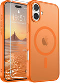 SUPFINE Magnetic for iPhone 16 Plus Case with Screen Protector (Compatible with MagSafe) (Military Grade Drop Protection) Translucent Matte Shockproof Phone Cover,Starry Orange