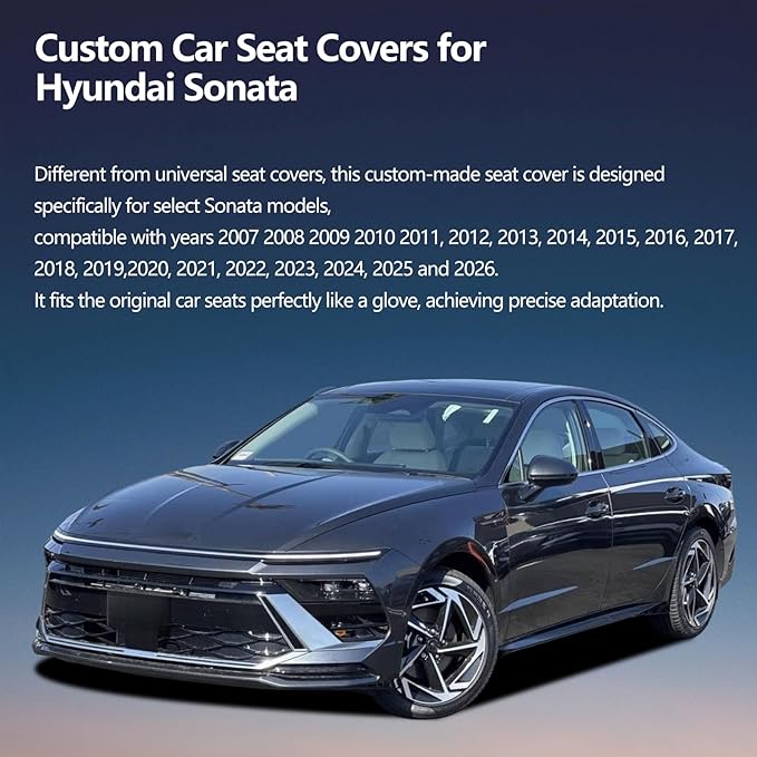 Fit Sonata Car Seat Covers for Hyundai Sonata 2004-2024 2025 2026- Upgraded Premium Waterproof & Breathable Leather, Airbag Compatible, All-Weather Seat Cushion Protector (Full Set, Black)