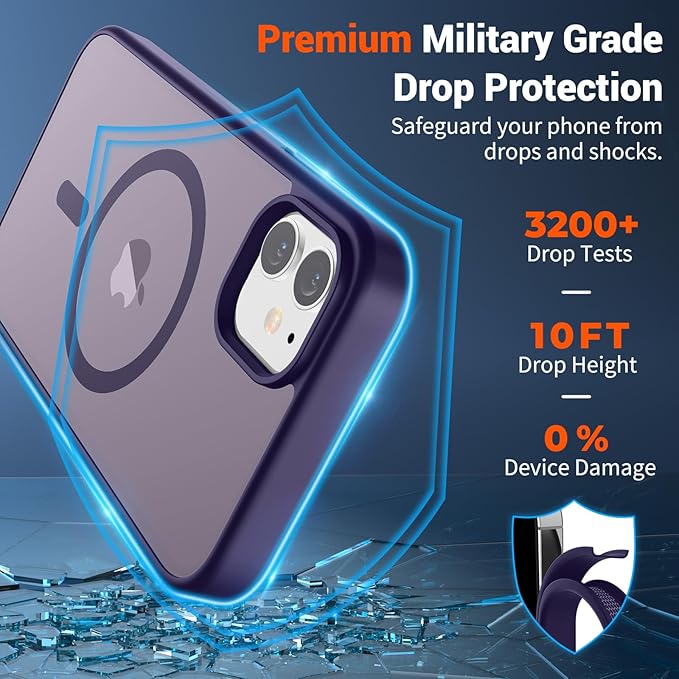 SUPFINE Magnetic for iPhone 12 Case/iPhone 12 Pro Case (Compatible with MagSafe)(Military Grade Drop Protection) Translucent Matte Shockproof Phone Cover,Dark Purple