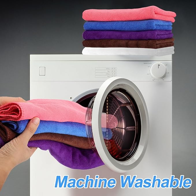 HARFINGTON 4 Pack Microfiber Cleaning Cloth, 28" x 12" Multi-Functional Cleaning Towels Reusable Absorbent Rags for Car Wash Kitchen Household Window Clean, Rose Red