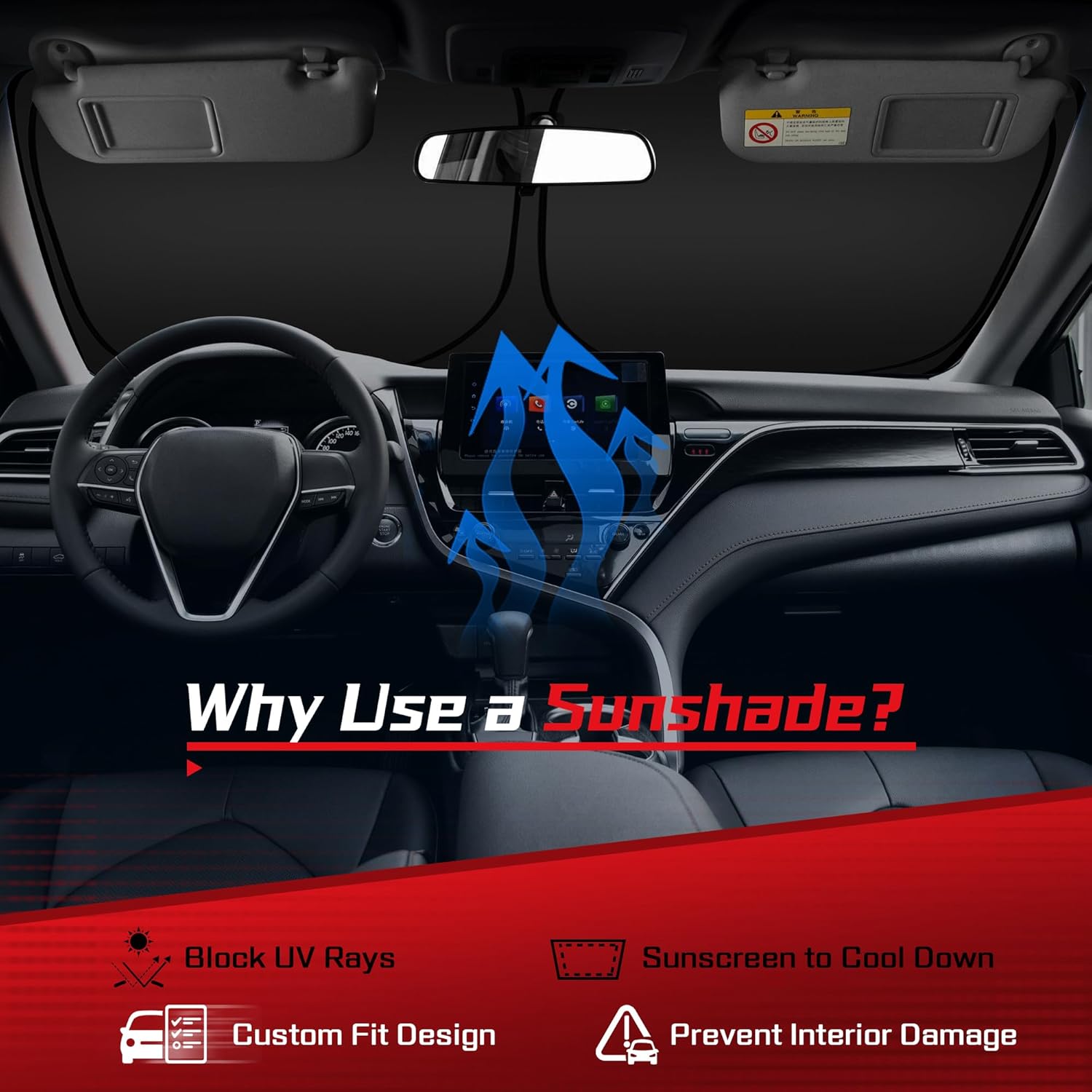 ARISMOTOR Windshield Sun Shade for Toyota Camry LE XLE Hybrid SE XSE Sedan 2018-2024, Custom Fit Foldable Front Window Sunshade Sun Visor Protector, Block UV Rays Keep Your Car Cooler