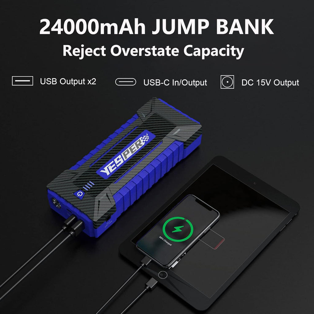 YESPER Jump Starter Portable, 4120A Peak Car Jumper Starter Jump Box(for All 12V Gas10.0L Diesel Engine), Booster Pack Jump Starter with DSLI Safe Tech& DC 15V Ports