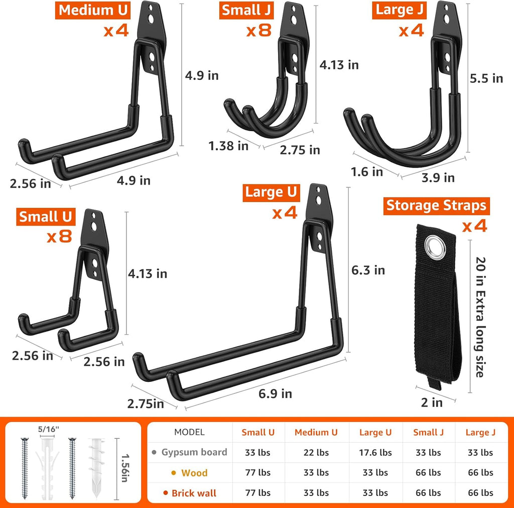 32 Pack Garage Hooks with Anti-Slip Coating Heavy Duty Wall Mount Hooks for Garage Storage and Hanging Hoses Bike Garden Tools Ropes etc