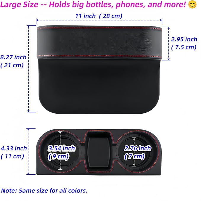 Car Cup Holder Expander & Seat Gap Filler - PU Leather Cover with Stitching, Multifunctional Front Seat Organizer, for Car Truck Van, Holds Large Cups and Phones,Prevent Dropping Items (1 Pack, Gray)
