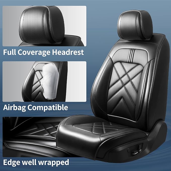 CX-70 Car Seat Covers Custom Fit for Mazda CX-70 2025-2026, Full Coverage Premium Leather Waterproof Breathable Seat Covers, Automotive Seat Protectors, Airbag Compatible(Full Set Seats, Black)