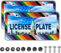 License Plate Frames Rainbow Front License Plate Bracket Rainbow Pride Flag Universal Aluminum Car Accessory 2 Pack with Screw Covers Set