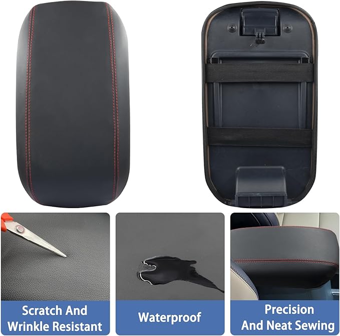 Center Console Armrest Cover Fit for Ford Maverick Accessories 2022-2025 2026 Armrest Case Arm Rest Storage Box Pad Console lid Protector Leather Seat Box Cushion (Red Stitches)
