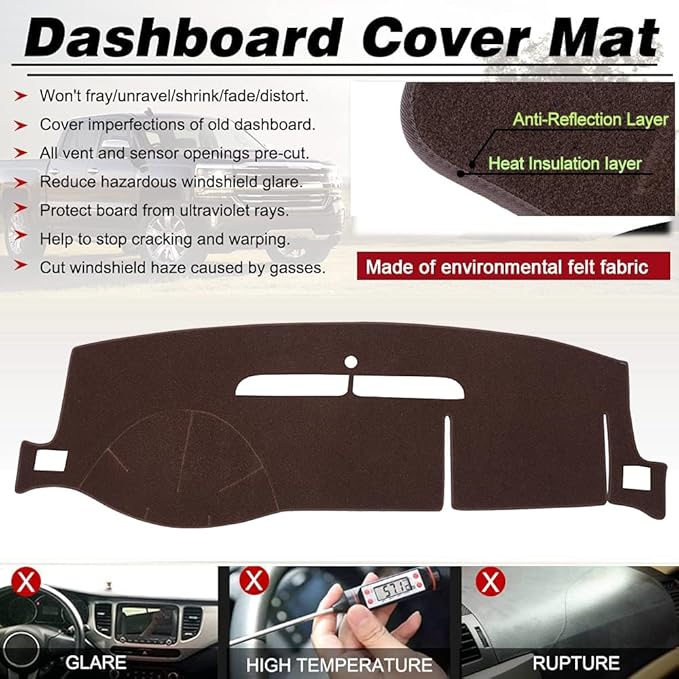 Dash Cover Mat Fit for 2007-2014 Chevy Tahoe Avalanche Suburban GMC Yukon/2007-2013 Silverado LTZ GMC Sierra SLT,Dashboard Cover Carpet Pad w/o Dash Speaker (Brown)