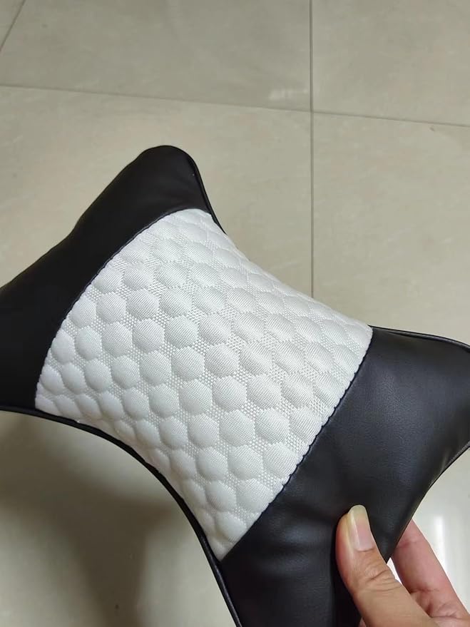 Car Neck Pillows Both Side Pu Leather 2pieces Pack Headrest Fit for Most Cars Filled Fiber Universal Car Pillow (White)