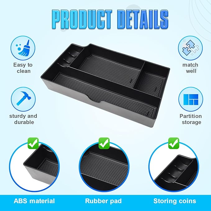 EDBETOS Console Drawer Tray Compatible with Toyota Sienna 2015-2019 2020 Interior Accessories Sienna Center Console Organizer Insert Tray Under Radio Storage Box Coin Container Phone Holder, ABS Black