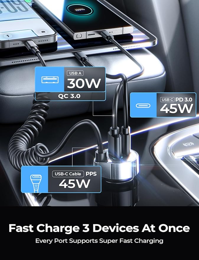 LISEN 90W for iPhone 17 16 15 Pro Max Car Charger USB C Fast Charge,Super Fast for iPhone 17 16 Car Charger USB C Adapter for iPhone 17e 16 15 Pro Max Plus Air,Samsung Galaxy S26 Ultra, Android,36inch