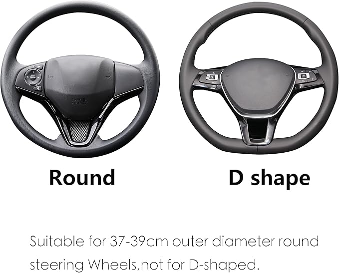 ALEMODR Black Carbon Fiber Leather Steering Wheel Cover Universal 15 inch